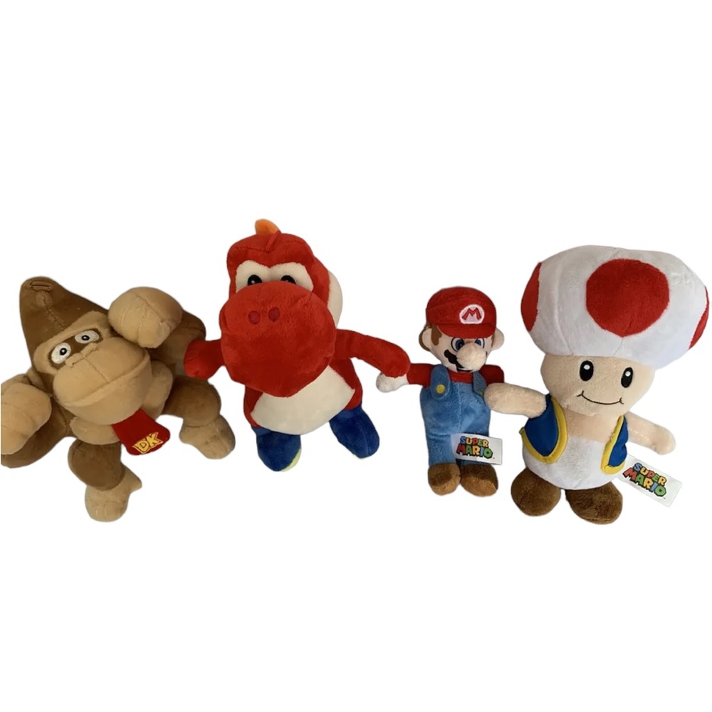 4 Nintendo SUPER MARIO BROS Plush Items Donkey, Toad, MARIO & YOSHI 8" - 11"